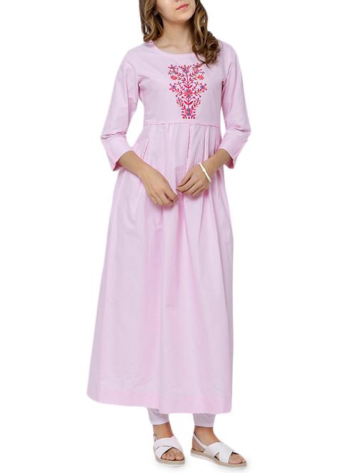 pink cotton flared kurta - 14504060 - Very Small Image - 1