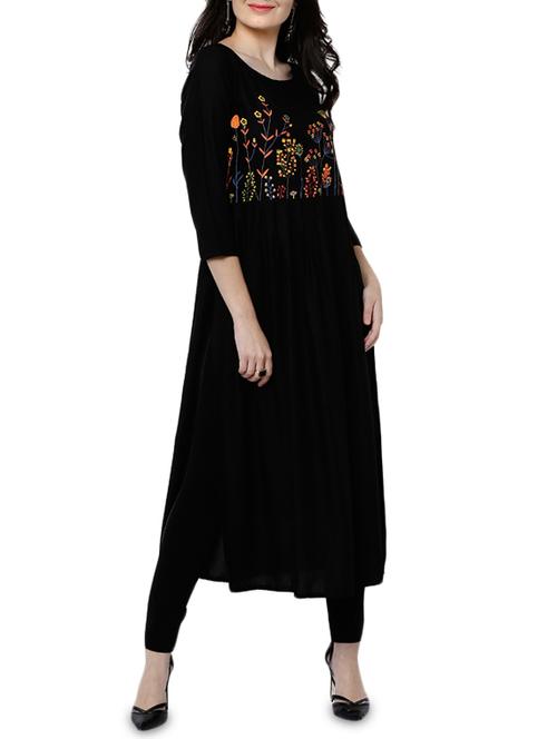 black rayon straight kurta - 14504077 - Very Small Image - 1