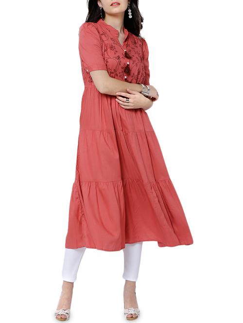 pink rayon tiered kurta - 14504089 - Very Small Image - 1