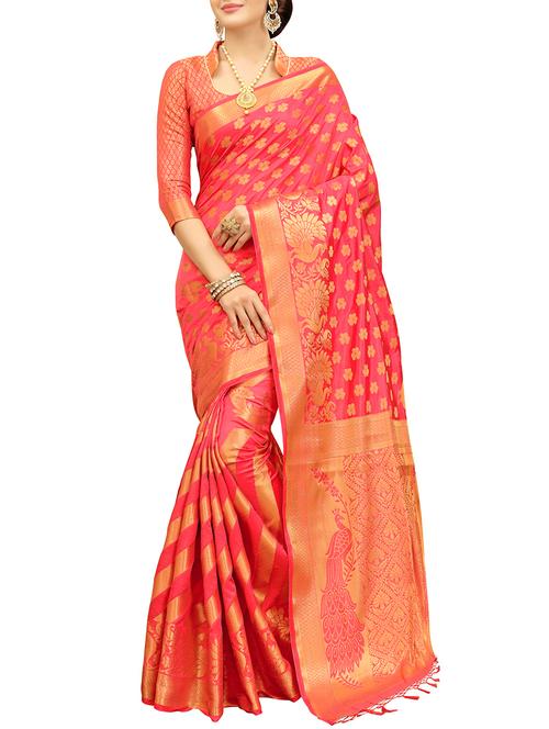 pink banarasi saree - 14504121 - Very Small Image - 1