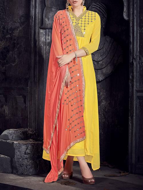 yellow a-line suit semi-stitched suit - 14504188 - Standard Image - 1