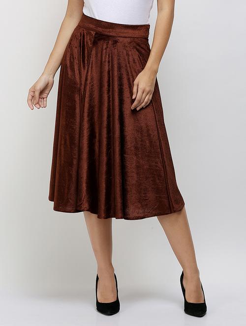 brown velvet flared skirt - 14504438 - Very Small Image - 1