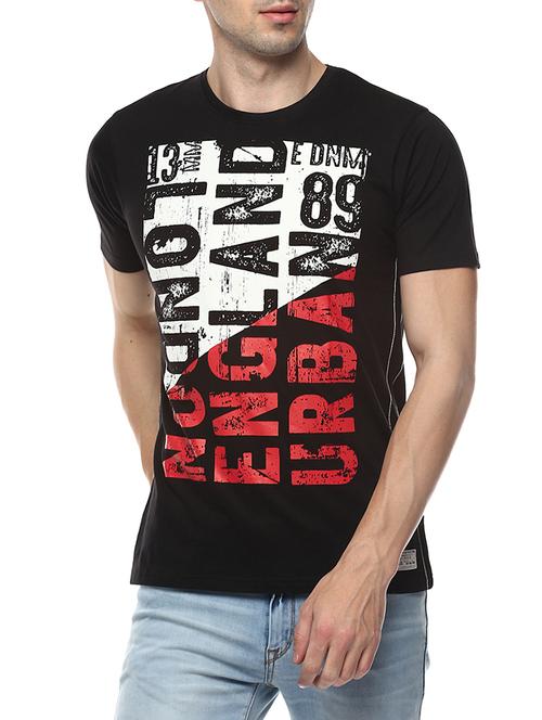 black cotton front print t-shirt - 14504491 - Standard Image - 1