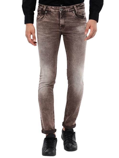 brown cotton washed jeans - 14504639 - Standard Image - 1