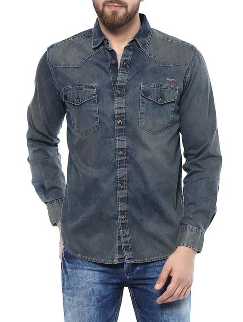 blue cotton casual shirt - 14504654 - Very Small Image - 1