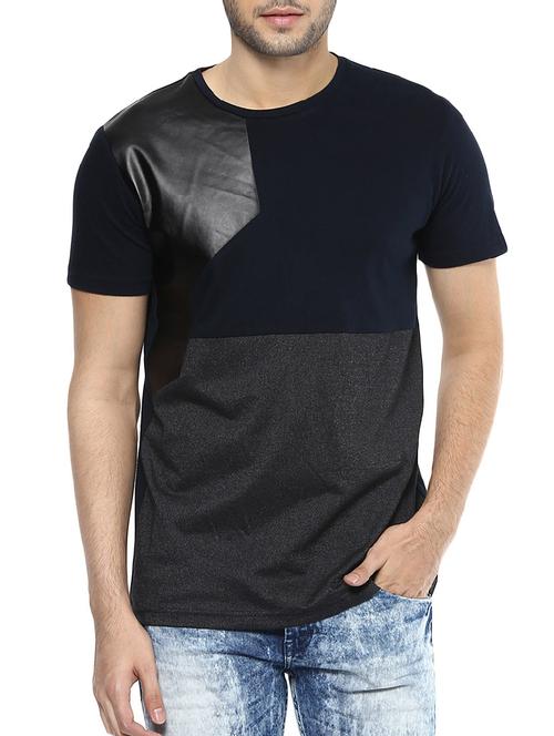blue cotton color block t-shirt - 14504869 - Very Small Image - 1
