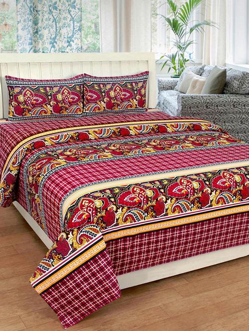 Check Print cotton Double bedsheet - 14505024 - Very Small Image - 1
