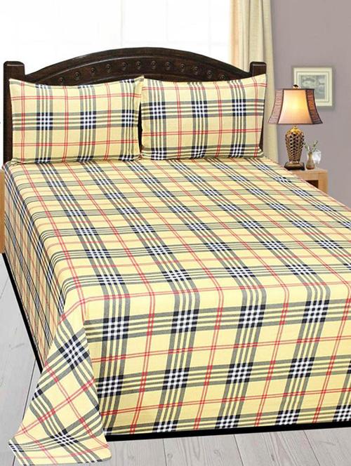 Check Print cotton Double bedsheet - 14505032 - Very Small Image - 1