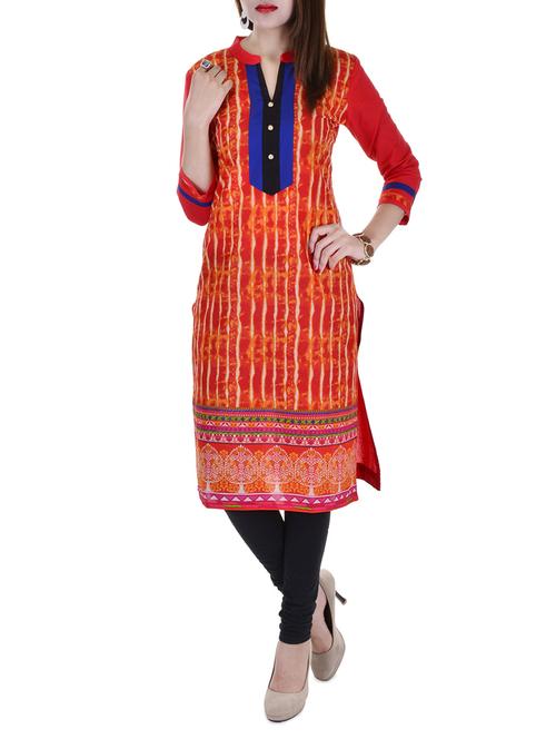 Orange cotton straight kurta - 14505060 - Very Small Image - 1