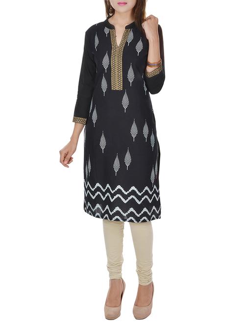 Black cotton straight kurta - 14505061 - Very Small Image - 1