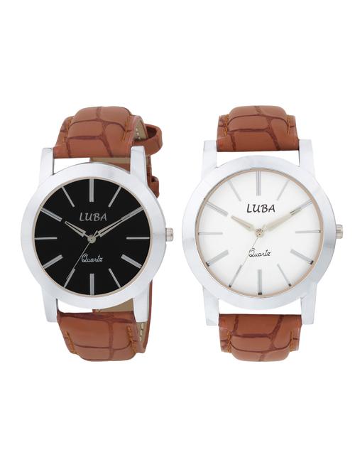 Luba Black N White Dial Watch Combo For Men With Brown Strap - 14505203 - Standard Image - 1