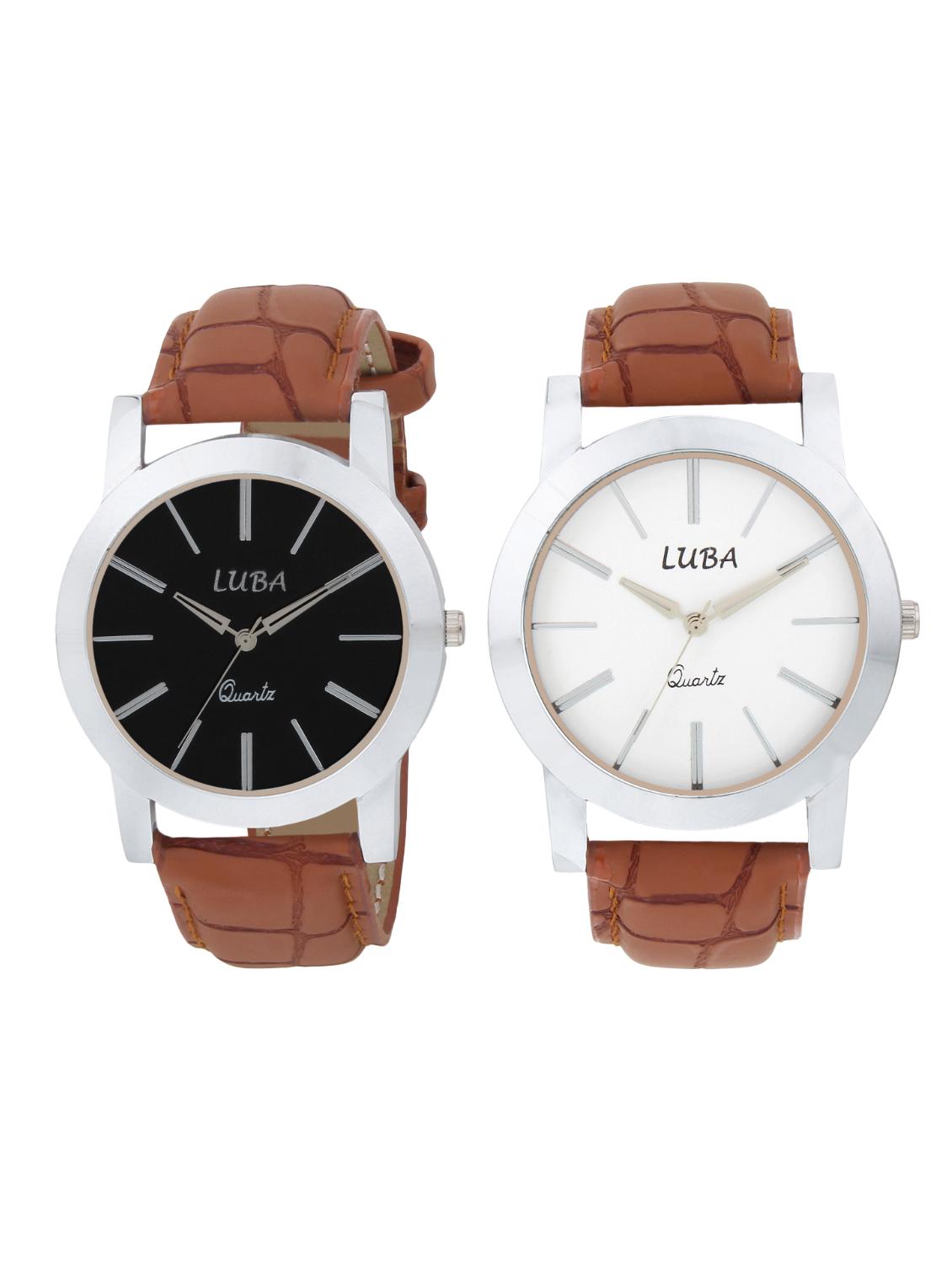 Luba Black N White Dial Watch Combo For Men With Brown Strap - 14505203 - Zoom Image - 1