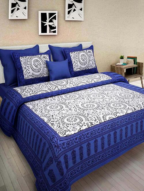 Jaipuri Print Cotton Double Bed Sheet With 2 Pillow Covers - 14505244 - Very Small Image - 1