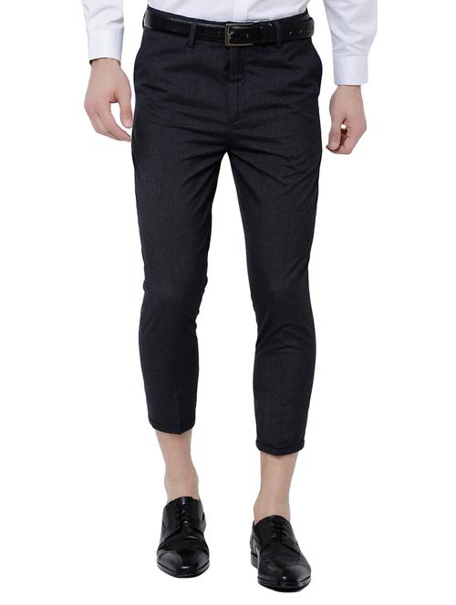 navy blue polyester blend flat front trousers formal - 14505447 - Very Small Image - 1