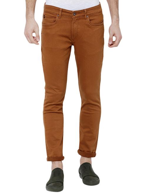brown cotton blend plain jeans - 14505481 - Very Small Image - 1