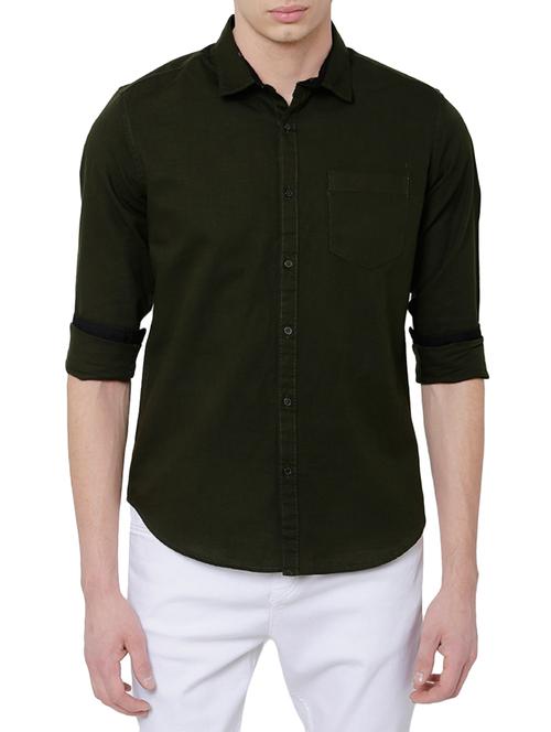 olive green cotton casual shirt - 14505582 - Very Small Image - 1