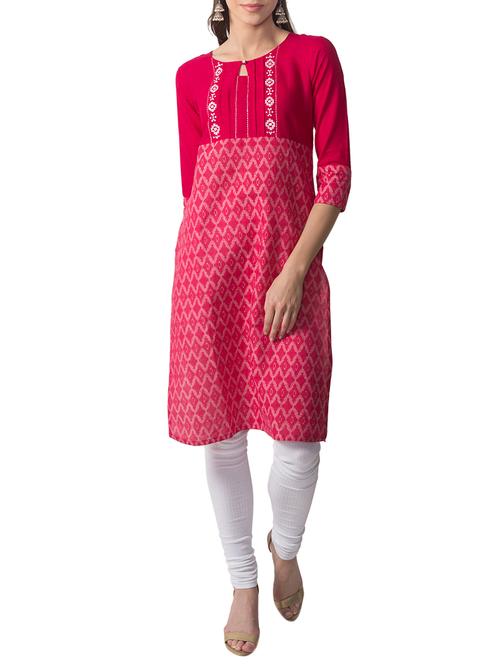 pink cotton straight kurta - 14505709 - Very Small Image - 1