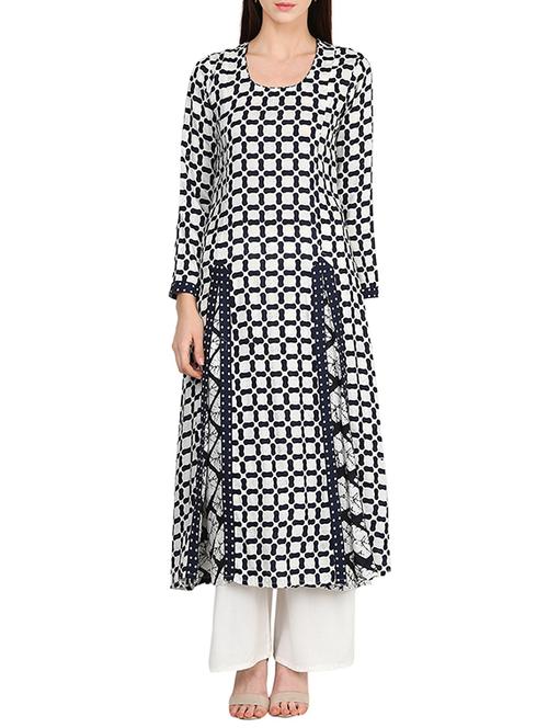 white rayon a-line kurta - 14505740 - Very Small Image - 1
