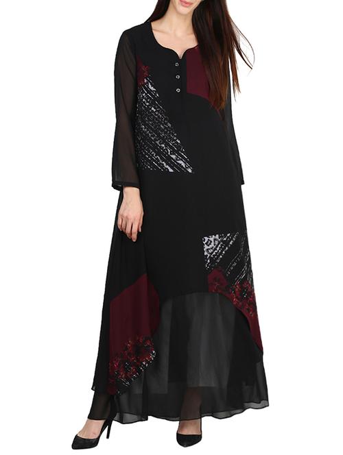 black georgette a-line kurta - 14505745 - Very Small Image - 1