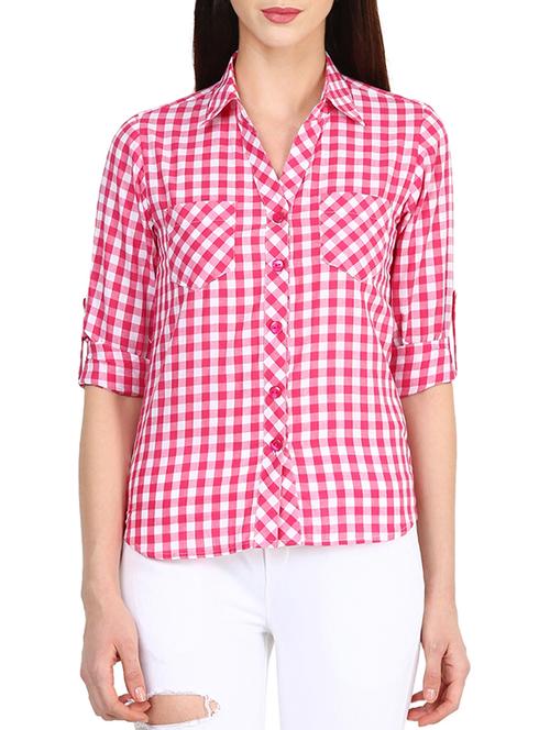 pink cotton checkered shirt - 14505749 - Very Small Image - 1