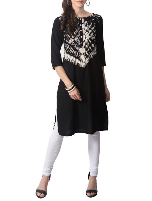 black cotton straight kurta - 14505755 - Very Small Image - 1