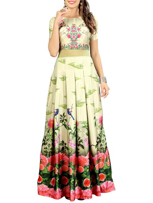green silk blend fit & flare semi-stitched gown - 14505822 - Very Small Image - 1
