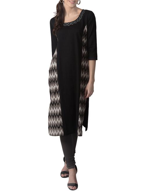 black cotton straight kurta - 14505837 - Very Small Image - 1