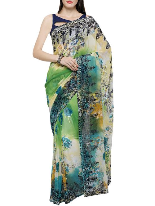 Multicolored printed saree - 14505930 - Very Small Image - 1
