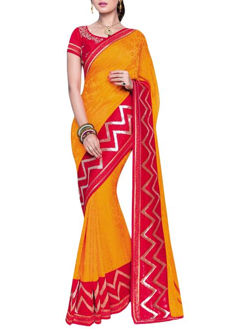 yellow poly silk printed saree - 14505946 - Very Small Image - 1