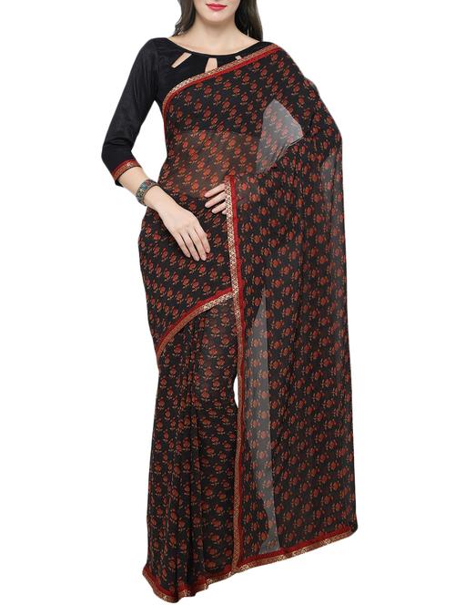 black printed saree - 14505962 - Very Small Image - 1