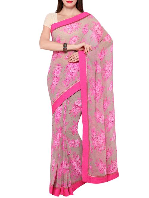 beige georgette printed saree - 14505967 - Very Small Image - 1