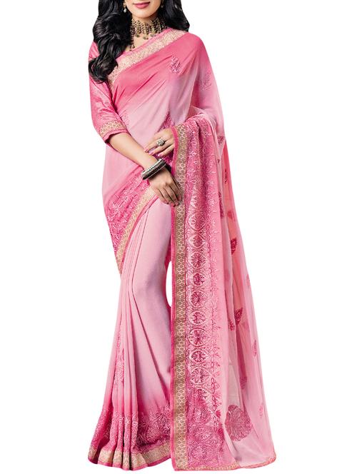 Peach embroidered saree - 14505978 - Very Small Image - 1