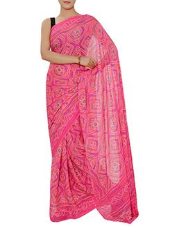 pink crepe saree with blouse - 14505982 - Very Small Image - 1