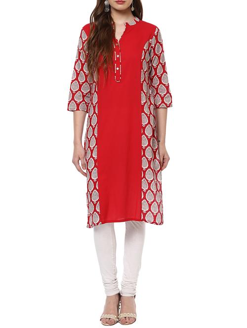 red cotton straight kurta - 14506169 - Standard Image - 1
