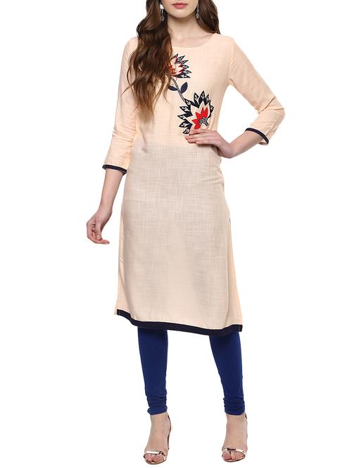 Beige rayon straight kurta - 14506179 - Standard Image - 1