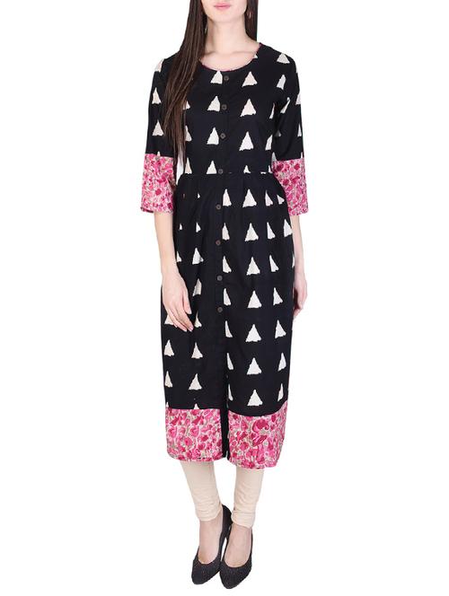 black cotton aline kurta - 14506218 - Very Small Image - 1
