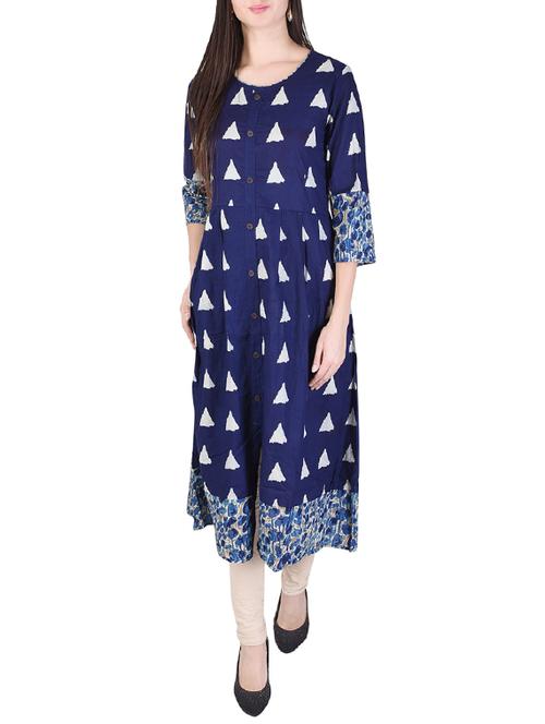 blue cotton aline kurta - 14506219 - Very Small Image - 1