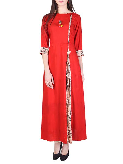 red rayon a-line kurta - 14506221 - Very Small Image - 1