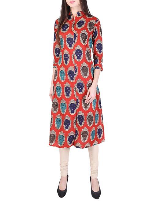 red cotton aline kurta - 14506224 - Very Small Image - 1