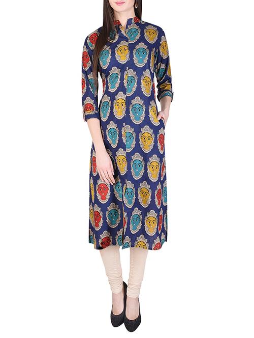 blue cotton a-line kurta - 14506226 - Very Small Image - 1