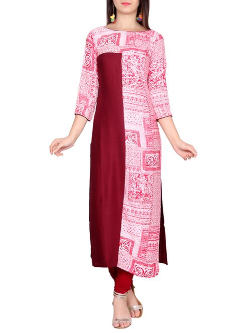 maroon rayon straight kurta - 14506254 - Very Small Image - 1