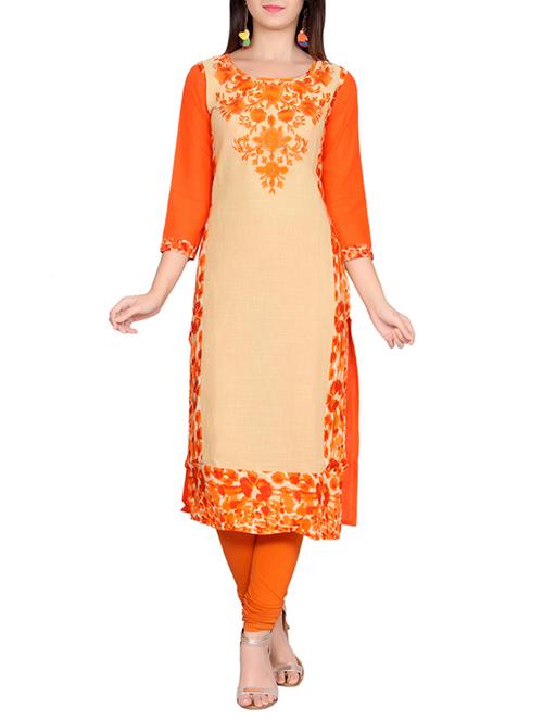 orange cotton straight kurta - 14506257 - Very Small Image - 1