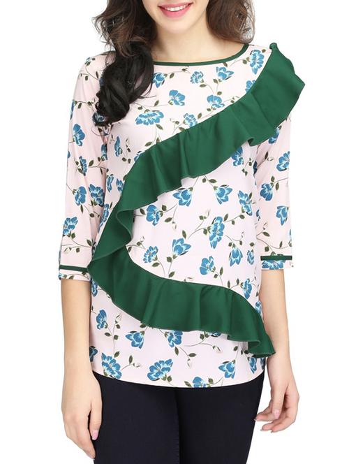 Contrast ruffle floral top - 14506282 - Standard Image - 1
