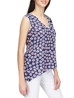 contrast piped floral asymmetric top - 14506332 - Standard Image - 2