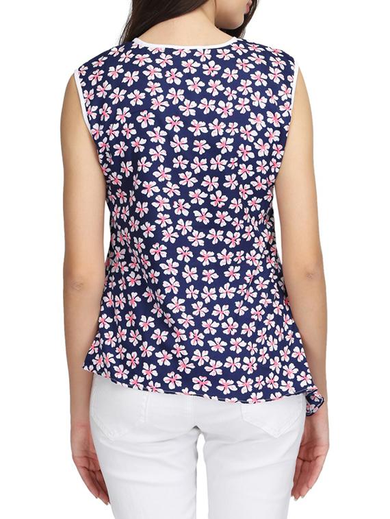 contrast piped floral asymmetric top - 14506332 - Zoom Image - 3
