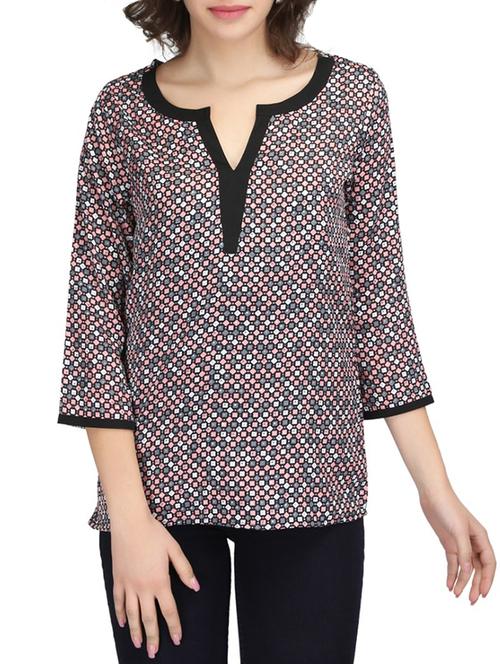Geometric print notch neck top - 14506348 - Standard Image - 1