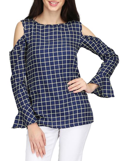 Grid print cold shoulder top - 14506356 - Standard Image - 1