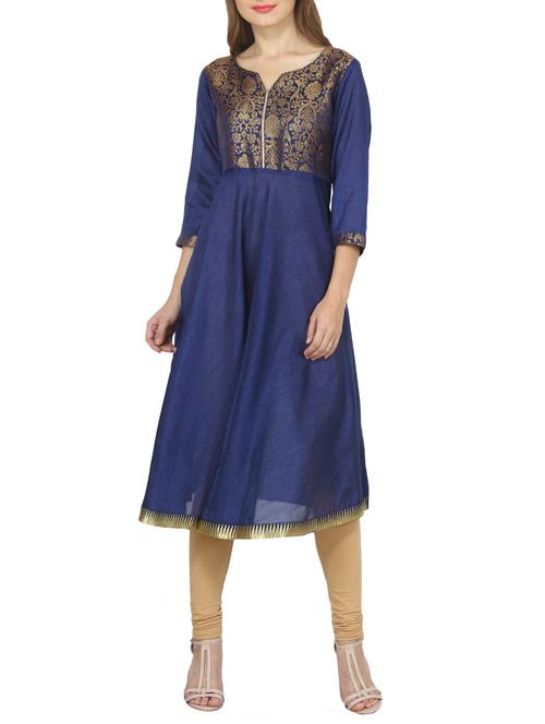 blue dupion flared kurta - 14506414 - Very Small Image - 1