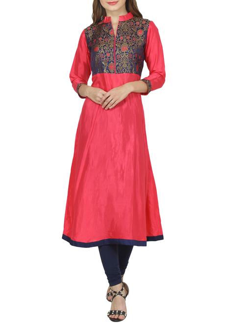 pink poly crepe A-line kurta - 14506417 - Very Small Image - 1