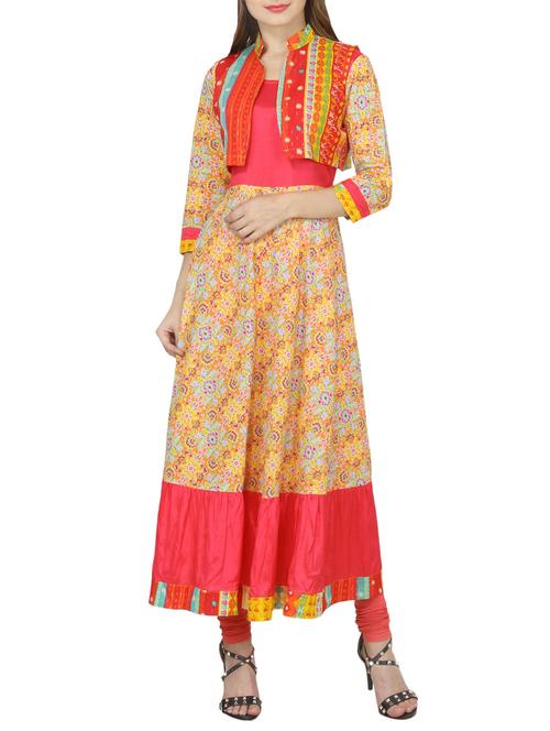 orange cotton flared kurta - 14506421 - Very Small Image - 1